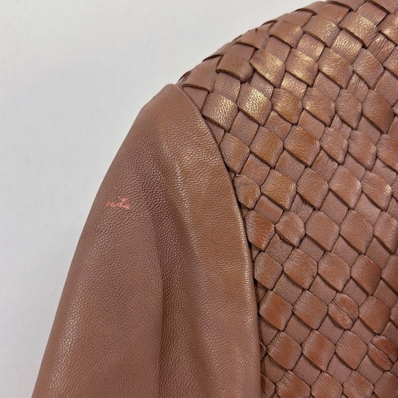 REISS Tan Leather Blazer Jacket Basketweave Textured size medium - Picture 7 of 9